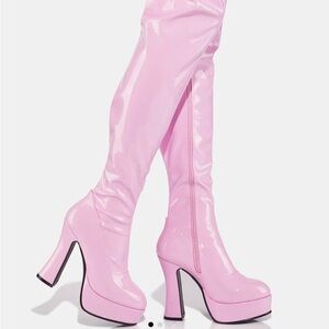 Pink patent thigh high boots Dolls Kill